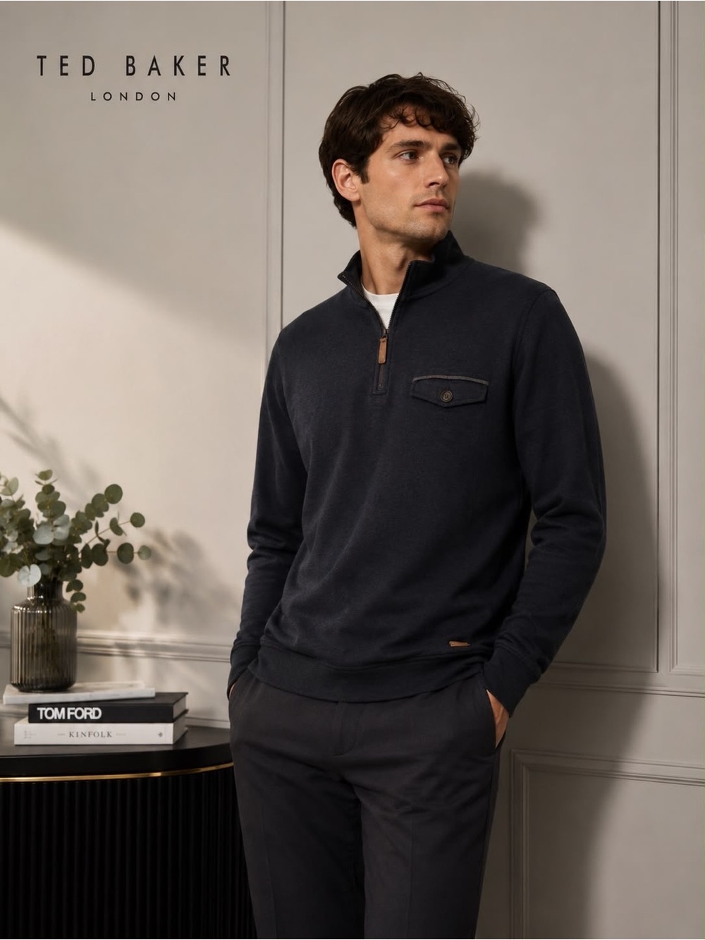 Ted Baker London Navy Quarter Zip Pullover Sweater Size 6 (US XL)